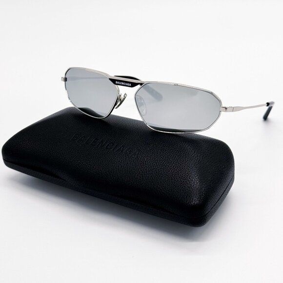 NEW BALENCIAGA SUNGLASSES SILVER UNISEX METAL EYEWEAR - Picture 2 of 3